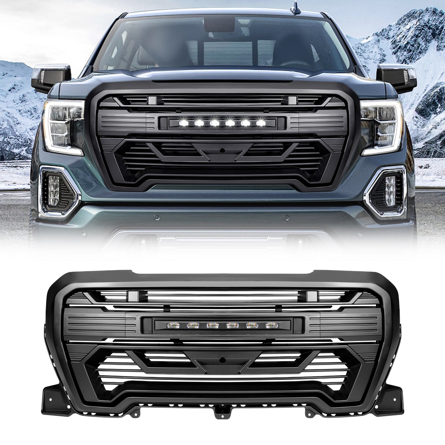 American Modified Armor Grille W/ LED Off-Road Lights Outside Surround And Front Camera Bracket Matte Black - AMGMAA00107