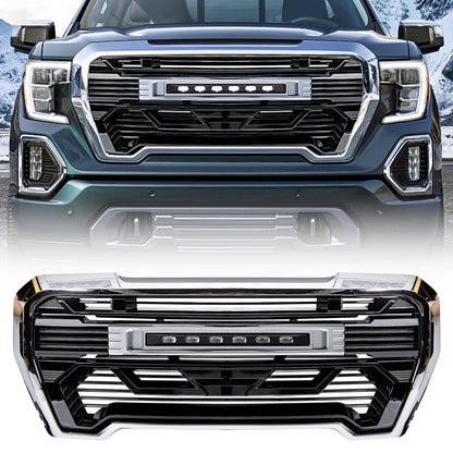 American Modified Armor Grille W/ LED Off-Road Lights Outside Surround And Front Camera Bracket Chrome & Glossy Black - AMGMAA00109