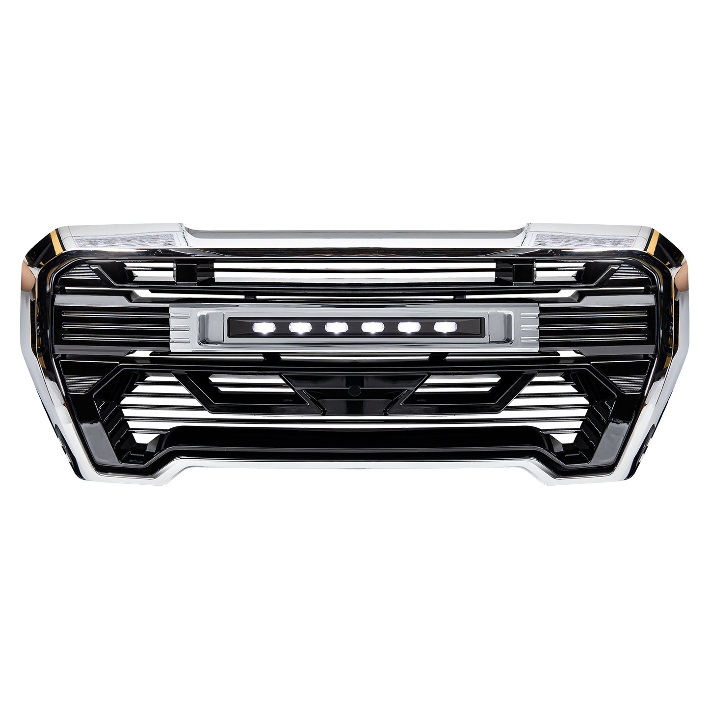 American Modified Armor Grille W/ LED Off-Road Lights Outside Surround And Front Camera Bracket Chrome & Glossy Black - AMGMAA00109