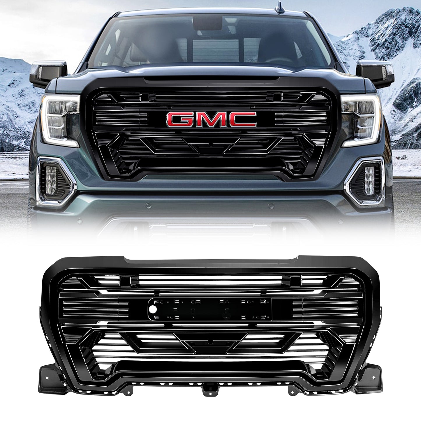 American Modified Armor Grille W/ Emblem Base Outside Surround And Front Camera Bracket Glossy Black - AMGMAA00111