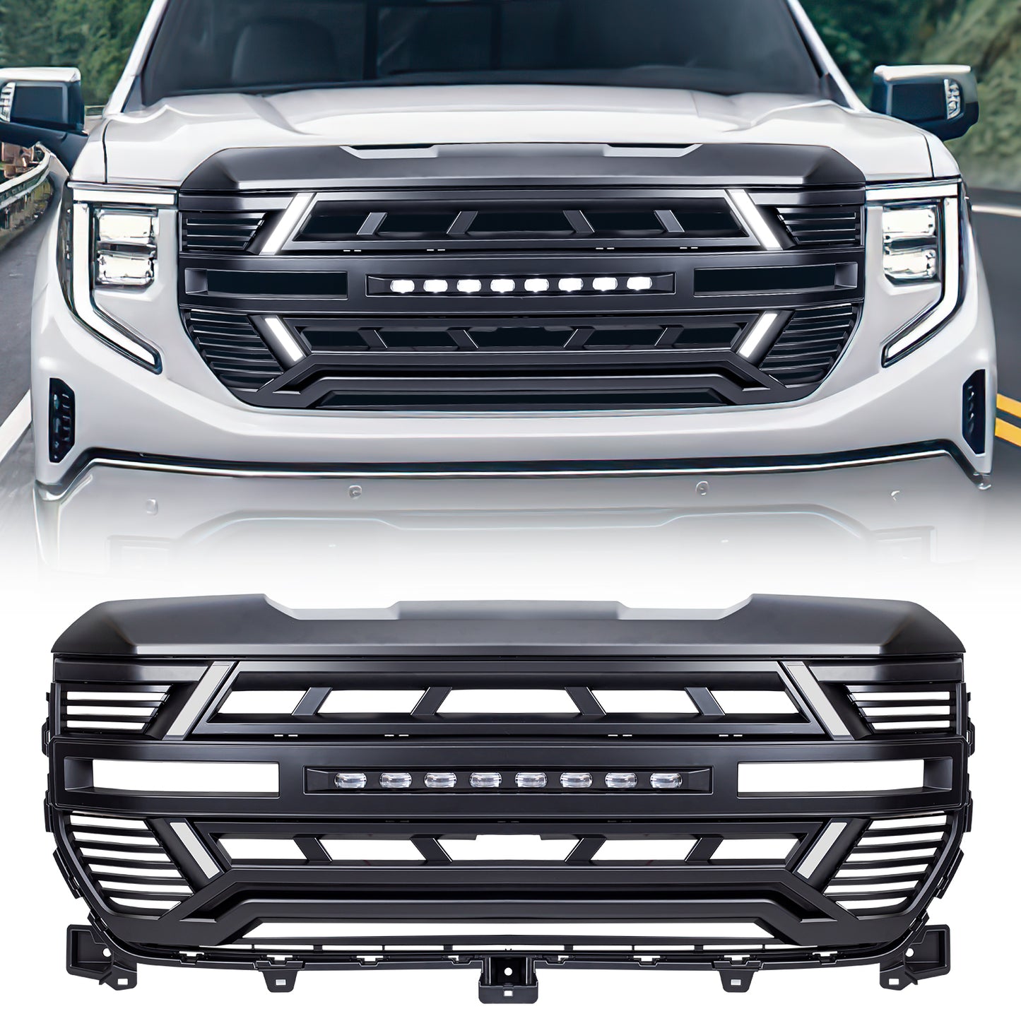 American Modified Armor Grille W/ Off-Road Lights DRL & Camera Bracket - Matte Black - AMGMAA00126