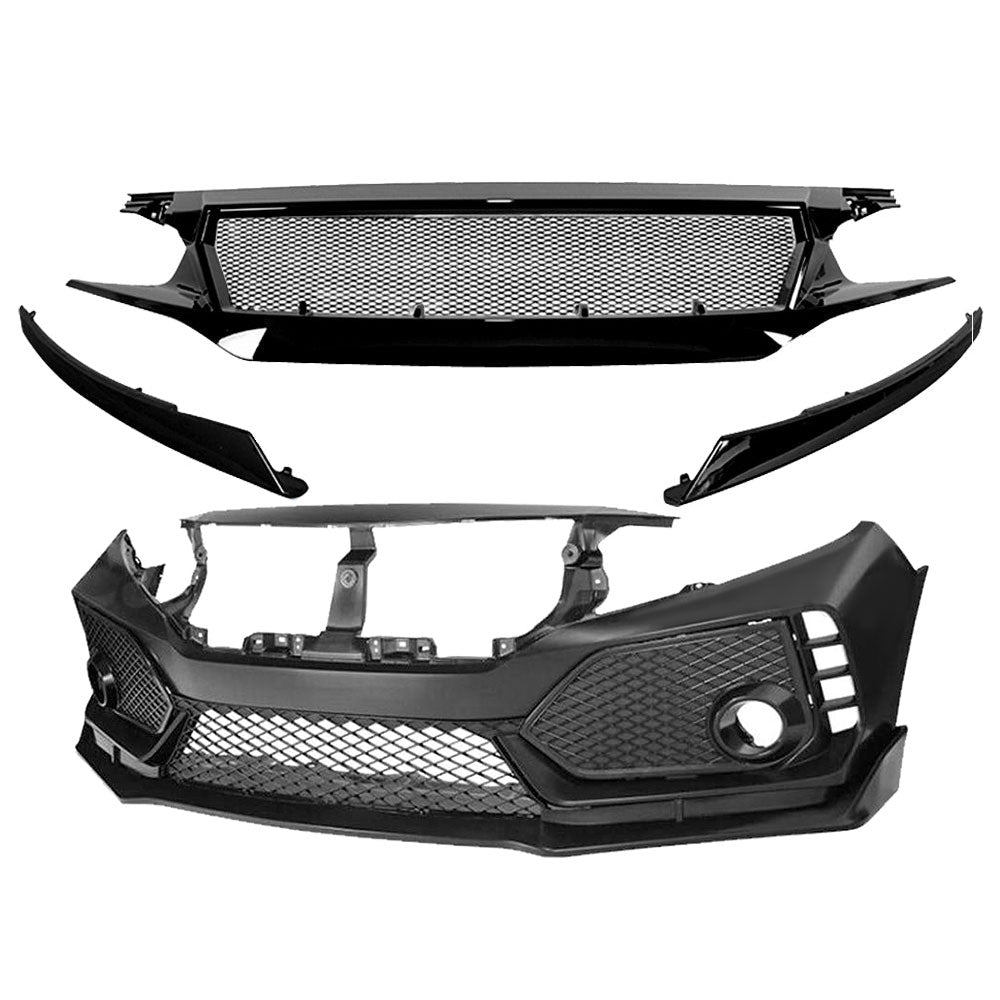 American Modified Type R Style Conversion Front Bumper W/ Sport Grille Matte Black - AMHMAA01120