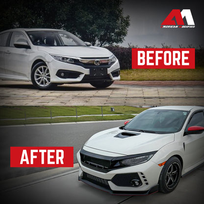 American Modified Type R Style Conversion Front Bumper W/ Sport Grille Matte Black - AMHMAA01120