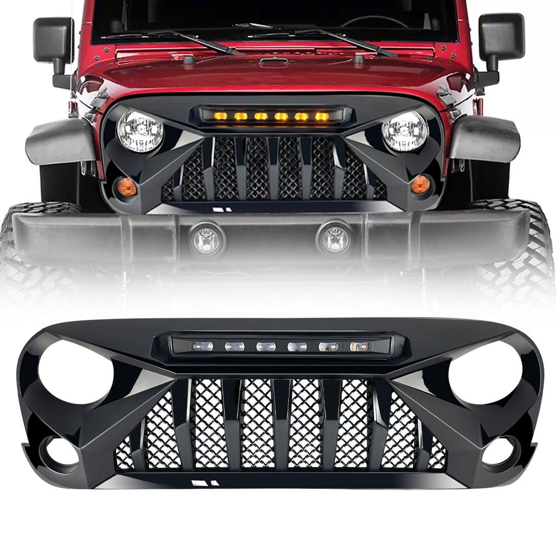 American Modified Gladiator Grille W/ LED Off-Road Lights Glossy Black - AMJPAA00124