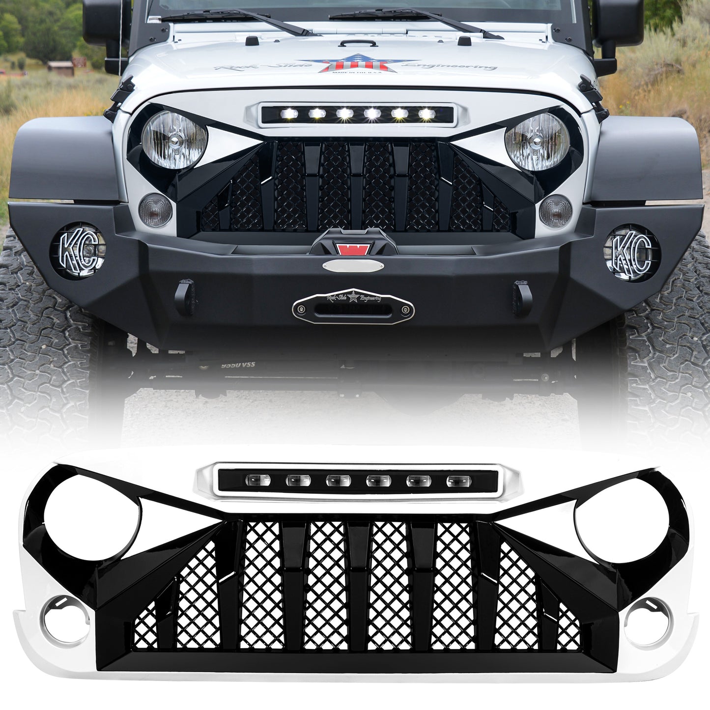 American Modified Gladiator Grille With LED Off-Road Lights - Black And White - AMJPAA00128