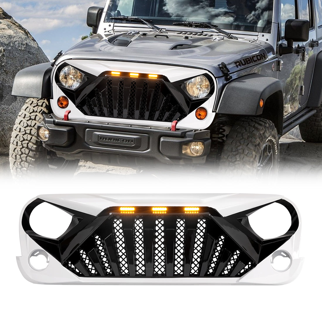 American Modified Goliath Grille With LED Amber Lights - Black And White - AMJPAA00130