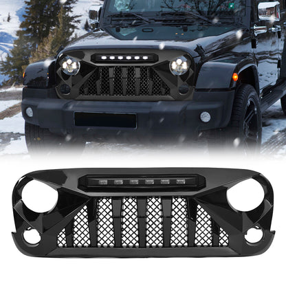 American Modified Gladiator Grille W/ 6 LED Bar Off-Road Lights Glossy Black - AMJPAA00131