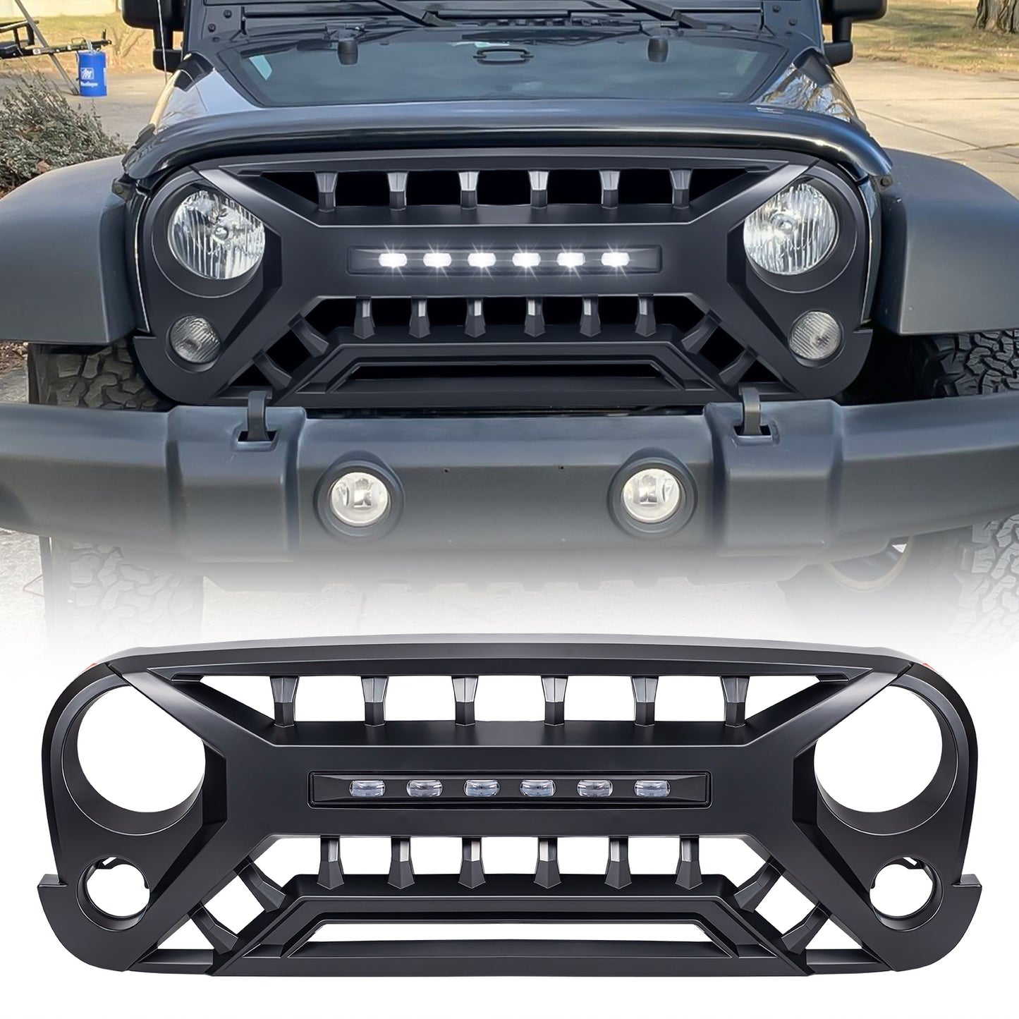 American Modified Armor Grille With Off-Road Lights - Matte Black - AMJPAA00133