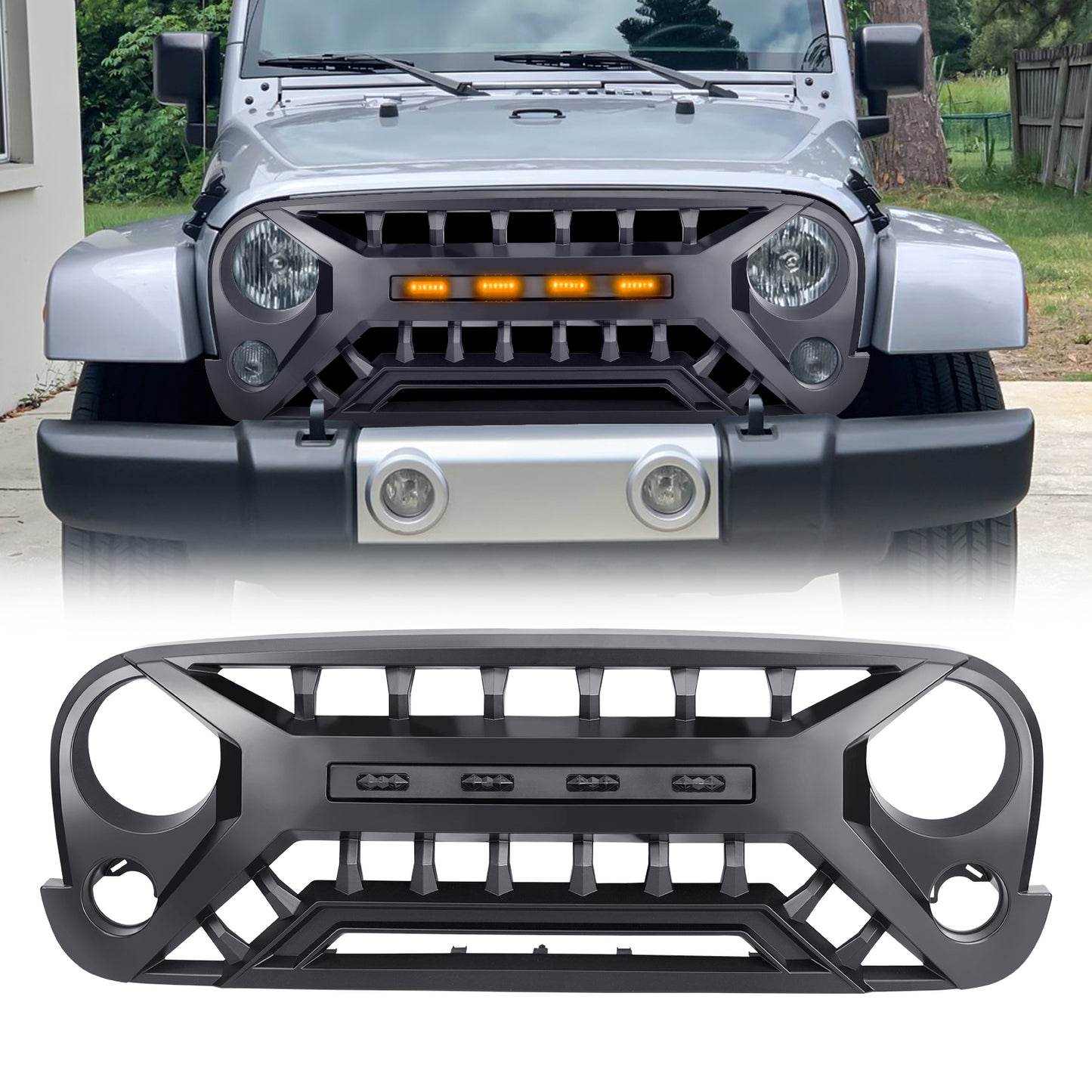 American Modified Armor Grille With Amber Lights - Matte Black - AMJPAA00134