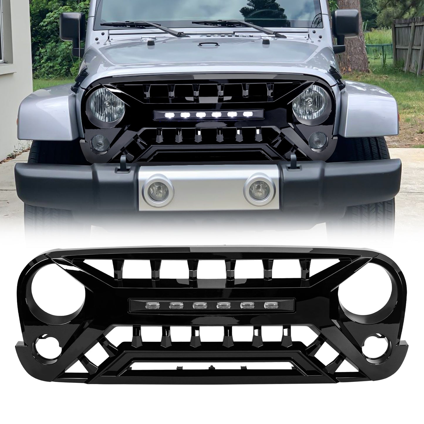 American Modified Armor Grille With Off-Road Lights - Glossy Black - AMJPAA00135