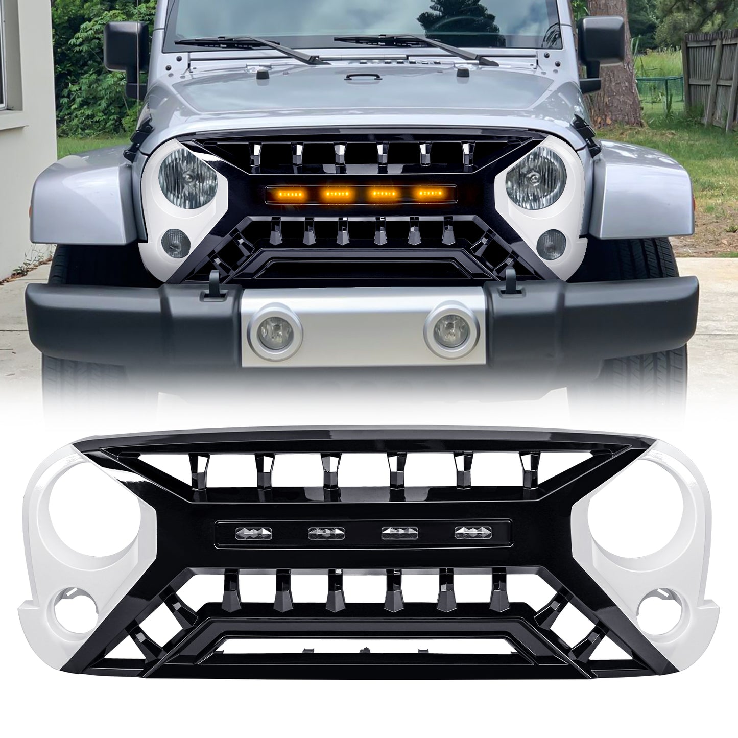 American Modified Armor Grille W/ LED Amber Lights White&Black - AMJPAA00138