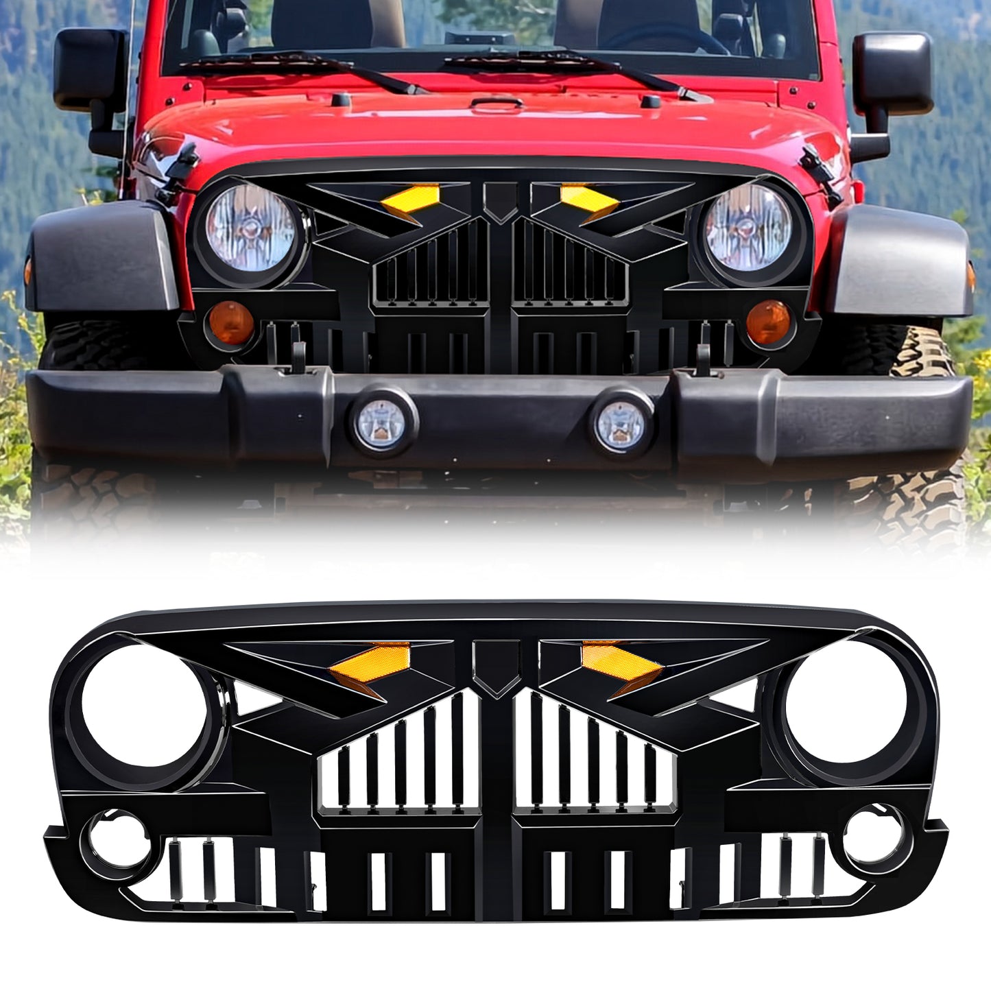 American Modified Empire Grille W/ LED Amber Lights Glossy Black - AMJPAA00140