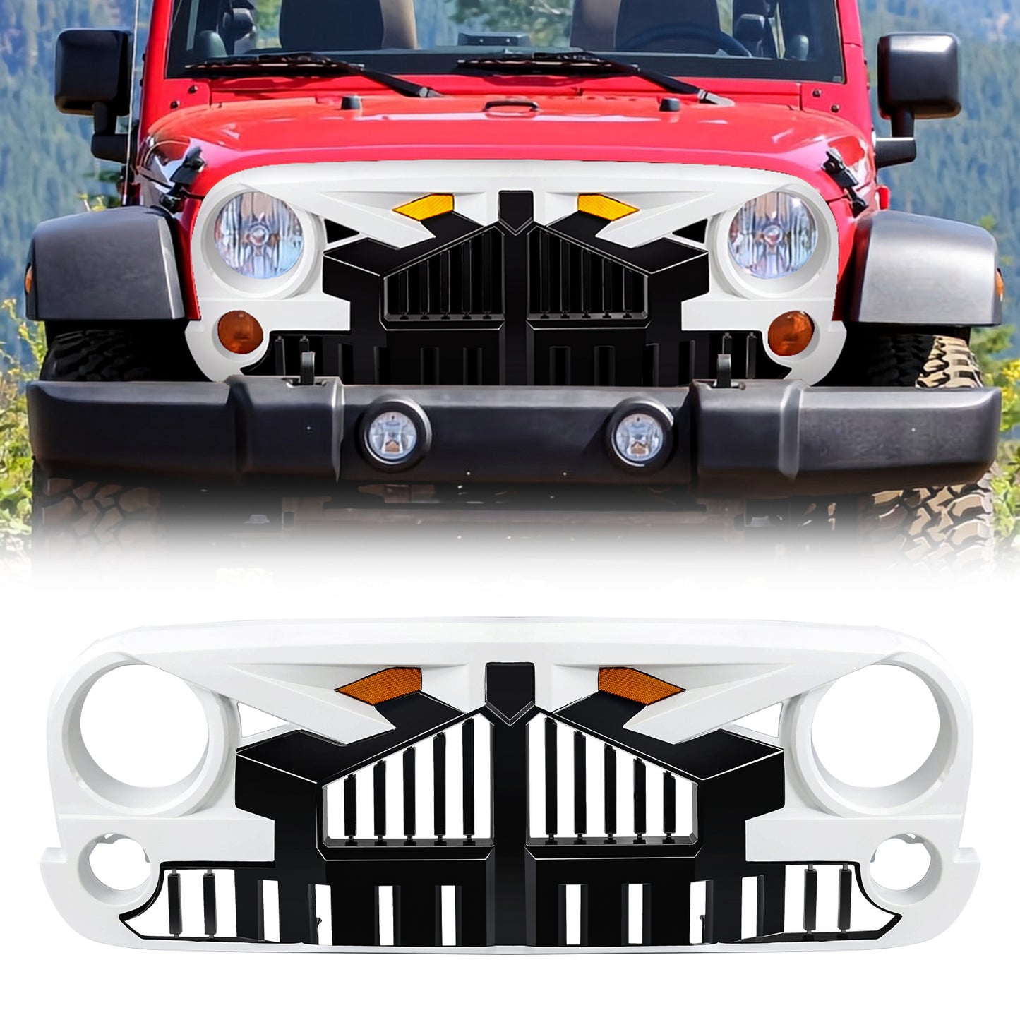 American Modified Empire Grille W/ LED Amber Lights White&Black - AMJPAA00141