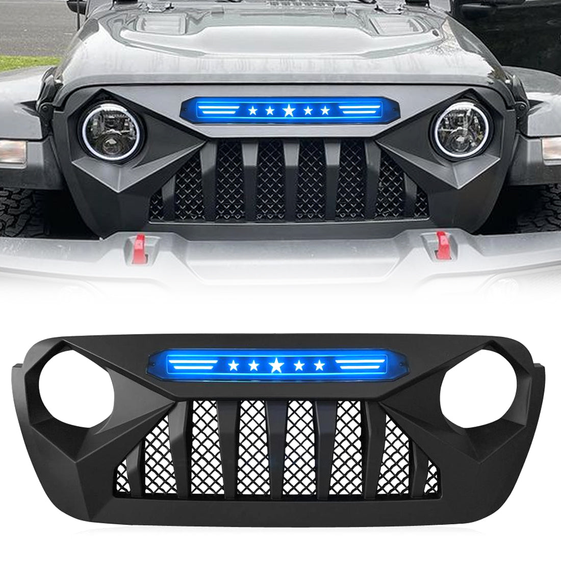 American Modified Demon Grille With Blue 5 Star Lights Bar - AMJPCA00112