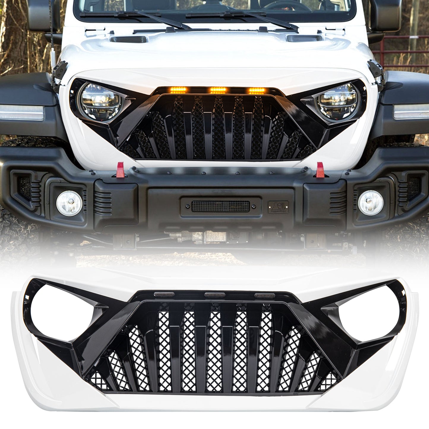 American Modified Goliath Grille With LED Amber Lights - Black And White - AMJPCA00123