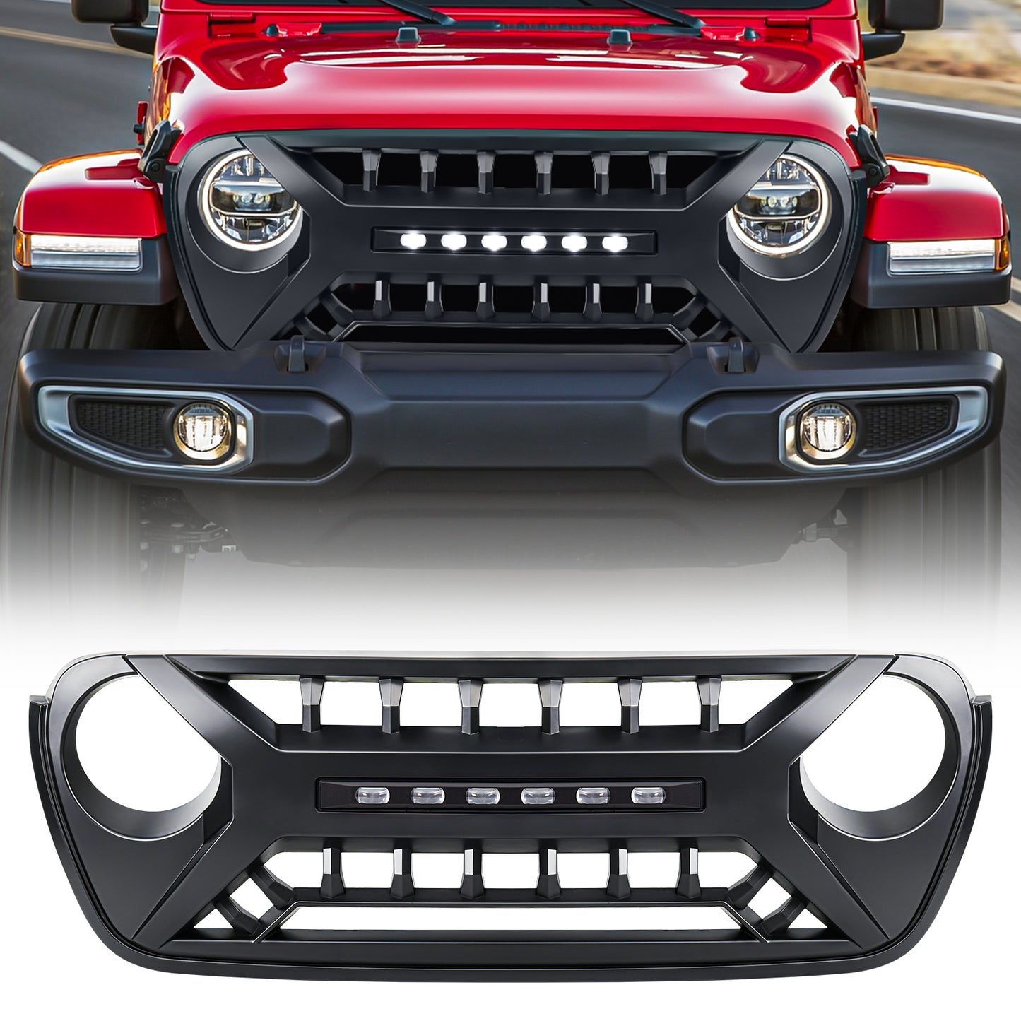American Modified Armor Grille With LED Off-Road Lights - Matte Black - AMJPCA00124