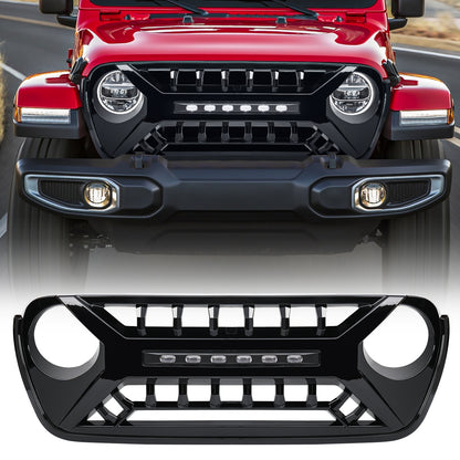 American Modified Armor Grille With LED Off-Road Lights - Glossy Black - AMJPCA00126