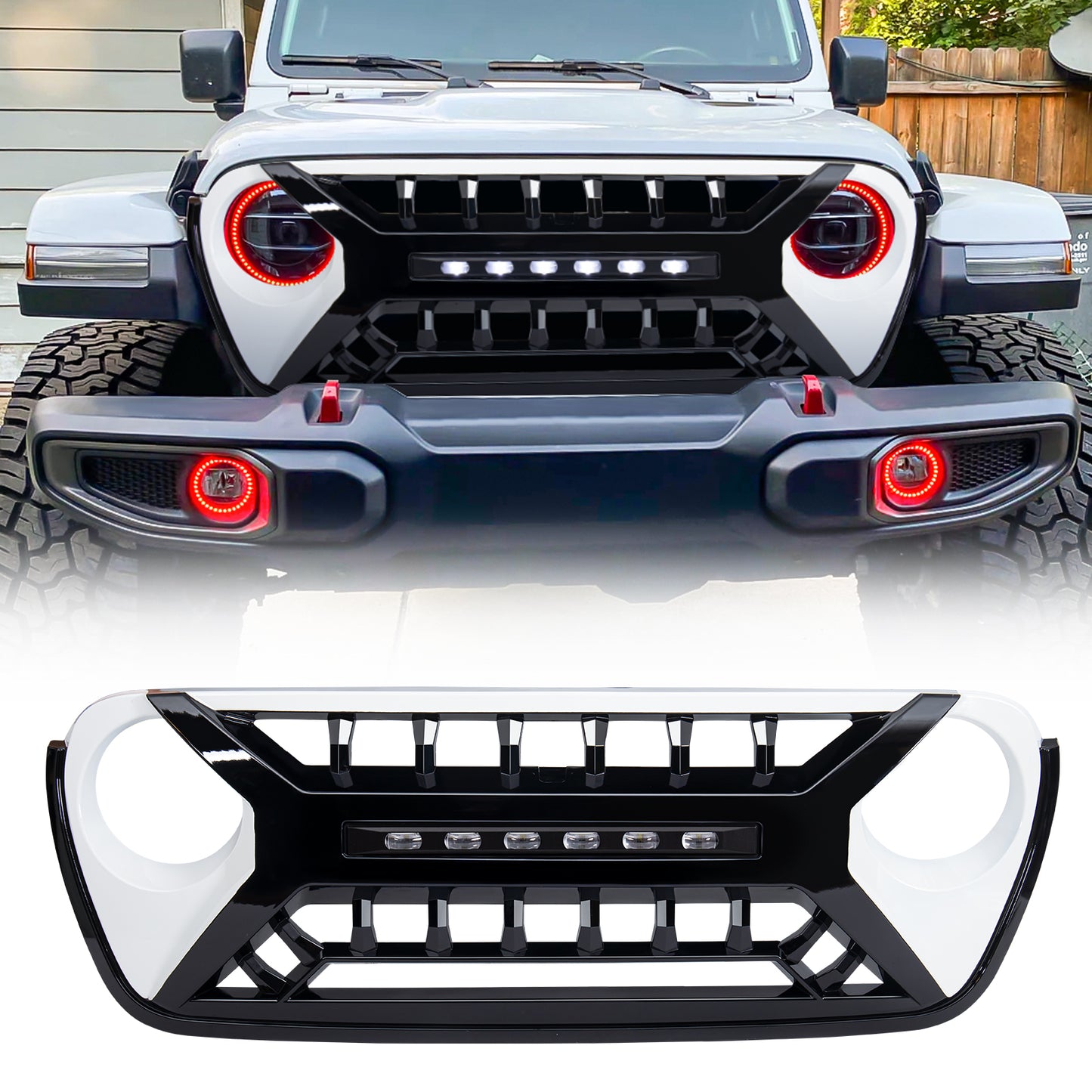 American Modified Armor Grille With LED Off-Road Lights - BlackandWhite - AMJPCA00127