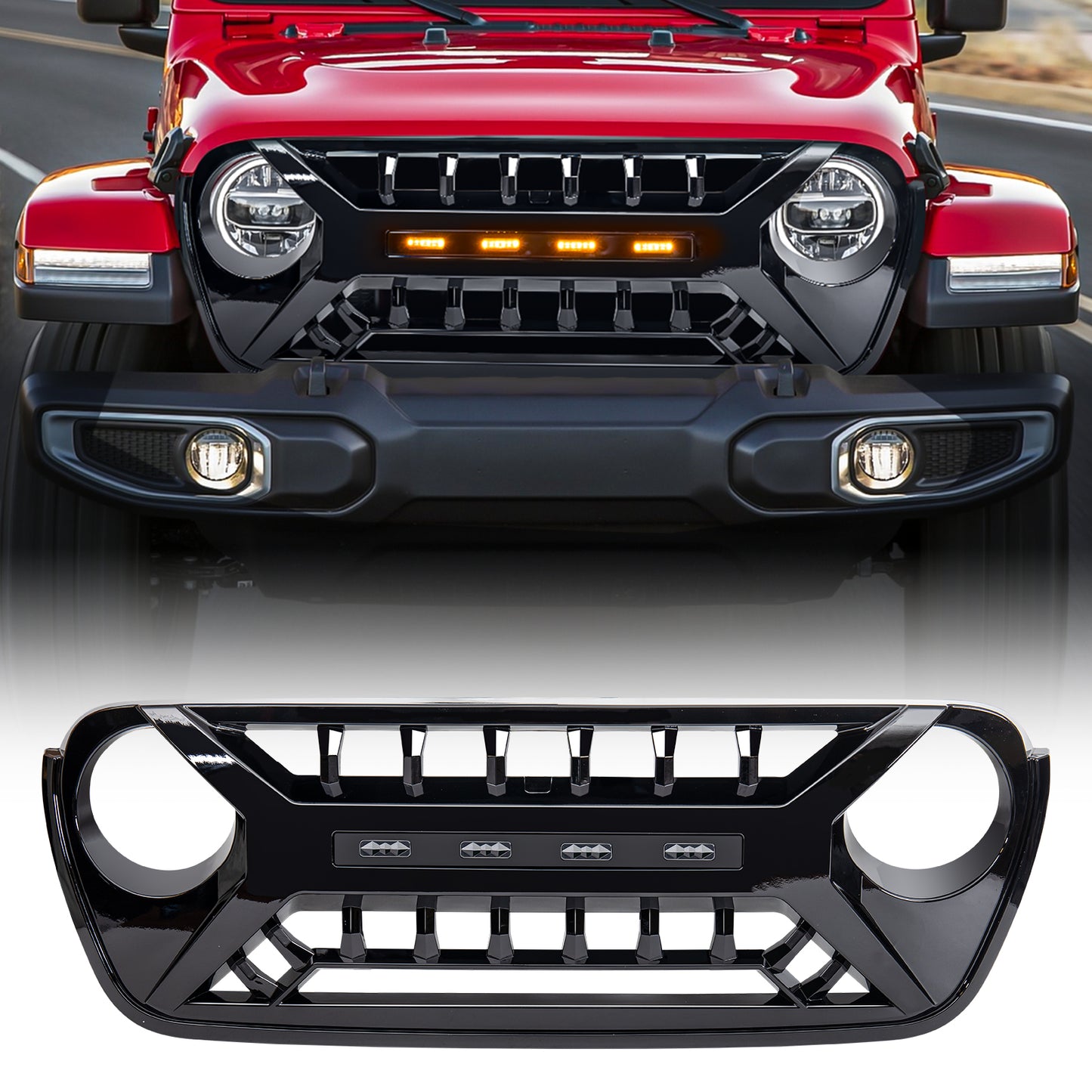 American Modified Armor Grille With LED Amber Lights - Glossy Black - AMJPCA00128