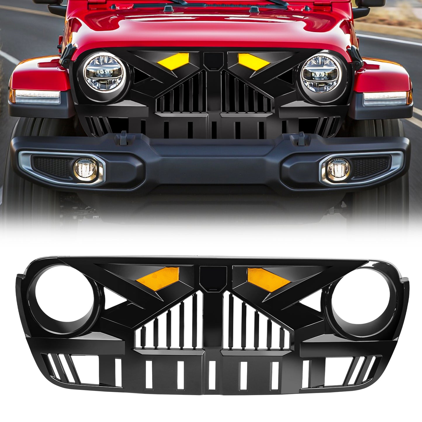 American Modified Empire Grille With LED Amber Lights - Glossy Black - AMJPCA00131