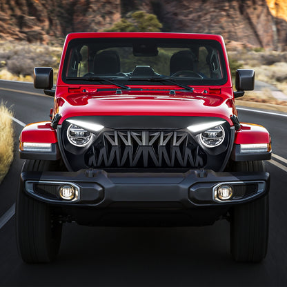 American Modified Shark Grille W/ LED Eyebrow DRL And Turn Signals - Matte Black - AMJPCA00133