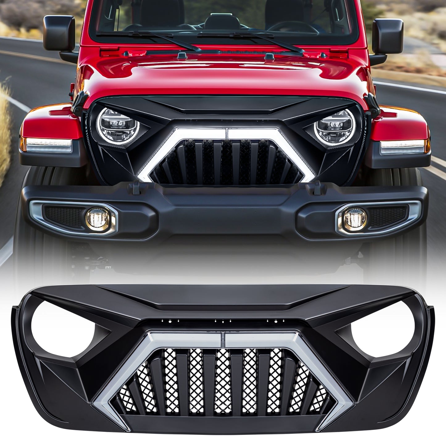 American Modified Goliath Grille W/ LED DRL And Turn Signals - Matte Black - AMJPCA00135
