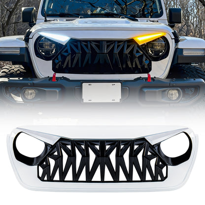 American Modified Shark Grille W/ LED Eyebrow DRL And Turn Signals White & Black - AMJPCA00141