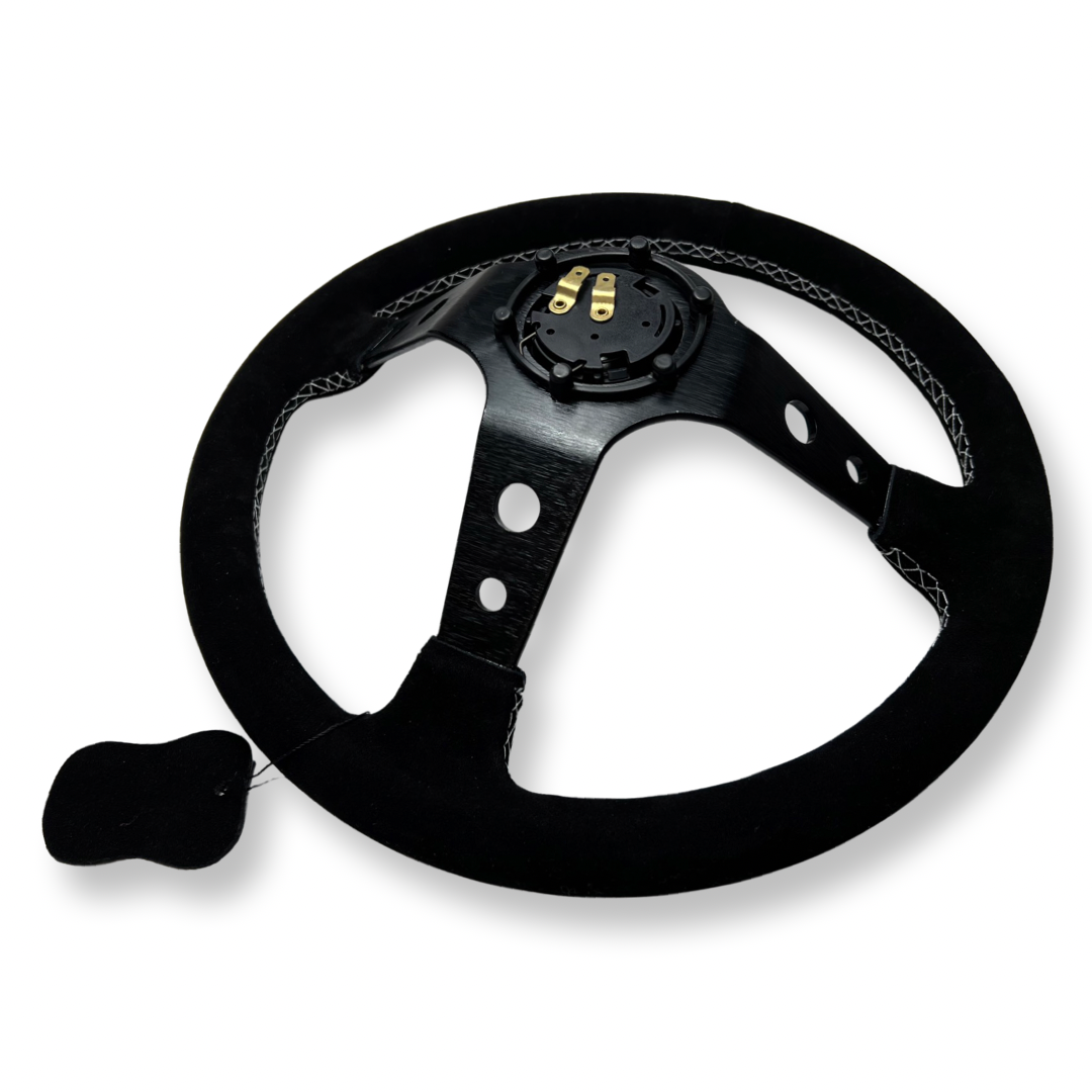 Anti-Stock Suede Steering Wheel + Short Hub Adapter for 83-04 Ford Mustang / 89-92 Ford Ranger
