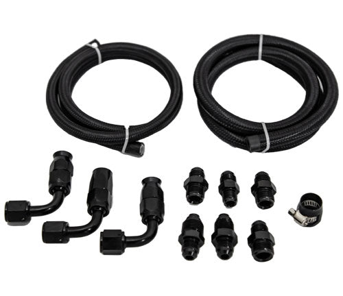 Power Steering Line Kit For Attached Reservoirs; Black Braid