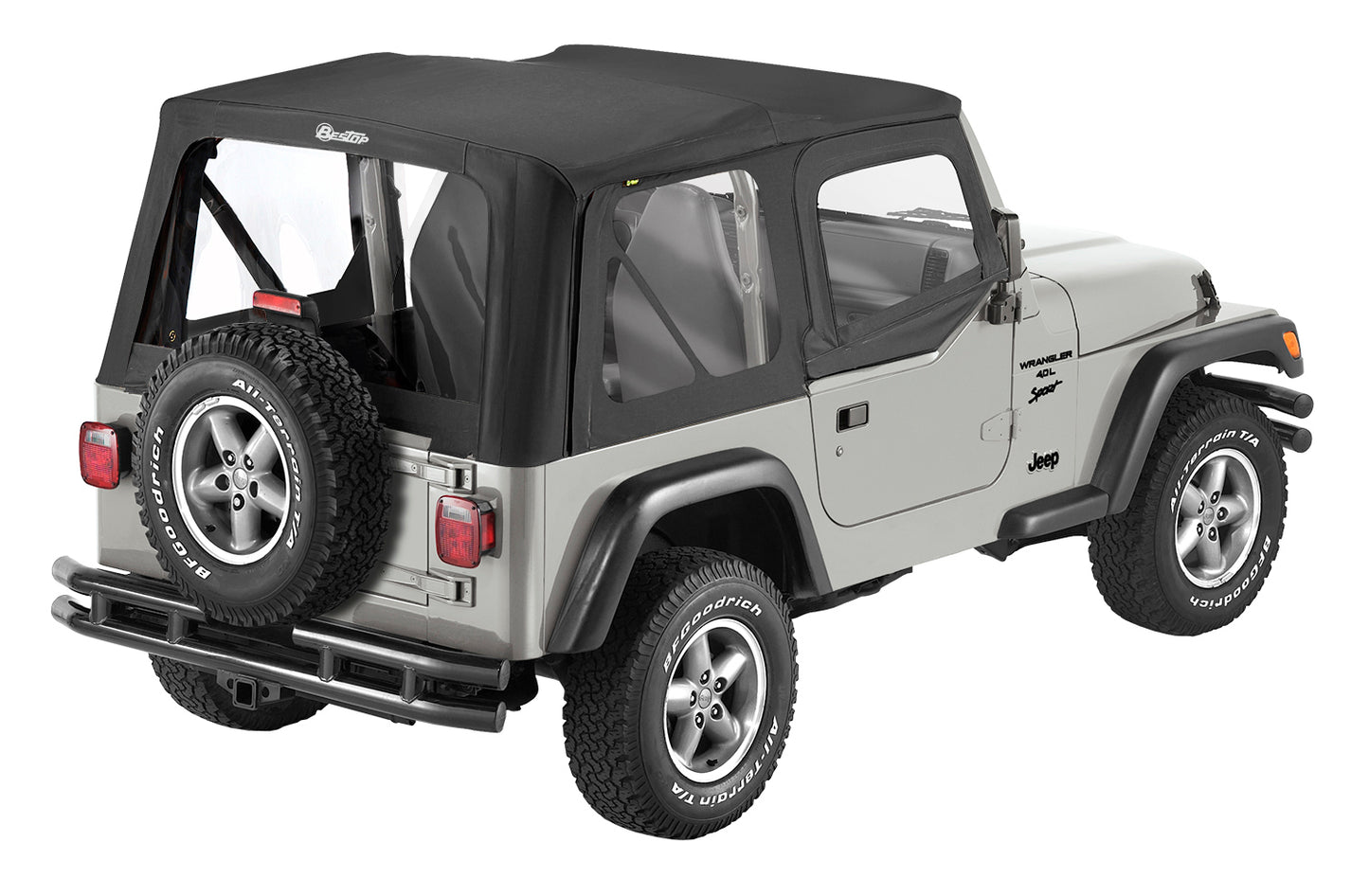 Replace-A-Top For OEM - Jeep '97-02 Wrangler TJ (Black Sailcloth; Clear Windows; Upper Door Skins Included)