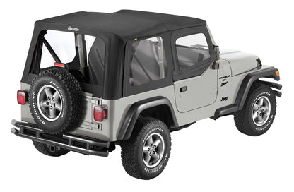 Replace-A-Top For OEM - Jeep '97-02 Wrangler TJ (Black Sailcloth; Clear Windows; Upper Door Skins Included)