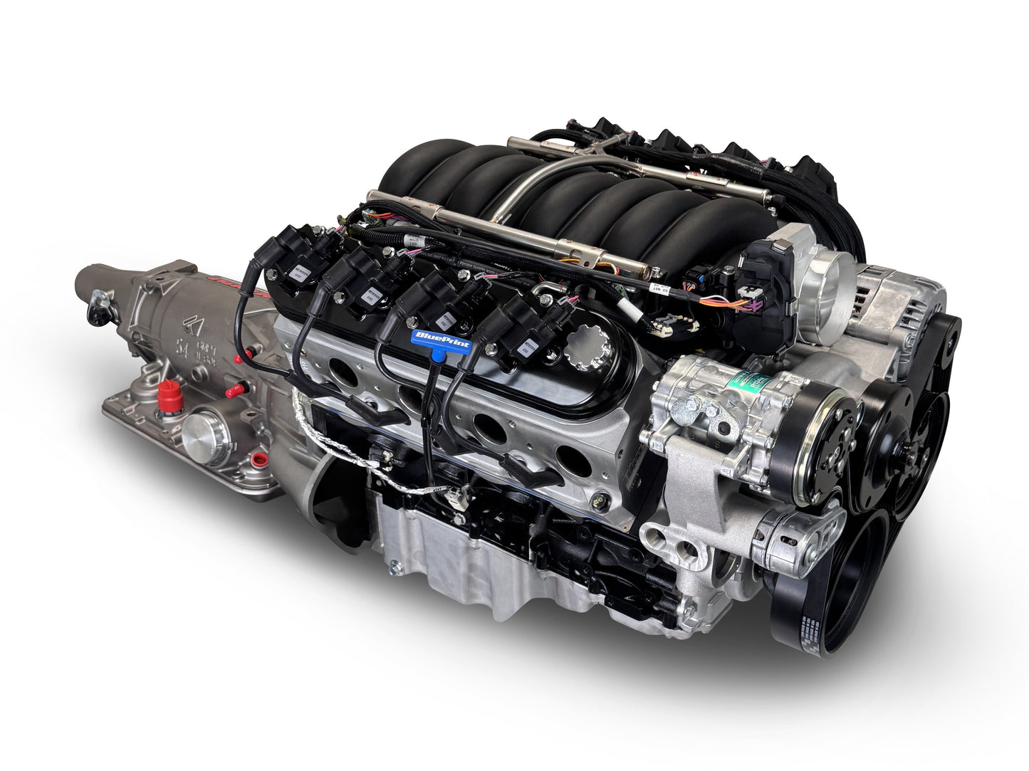 BluePrint Engines GM LS Compatible 376 C.i. Engine And 4L65/70E Automatic Transmission - Standard Edition Builder Series - Natural Pulley Kit - Holley Terminator X EFI System