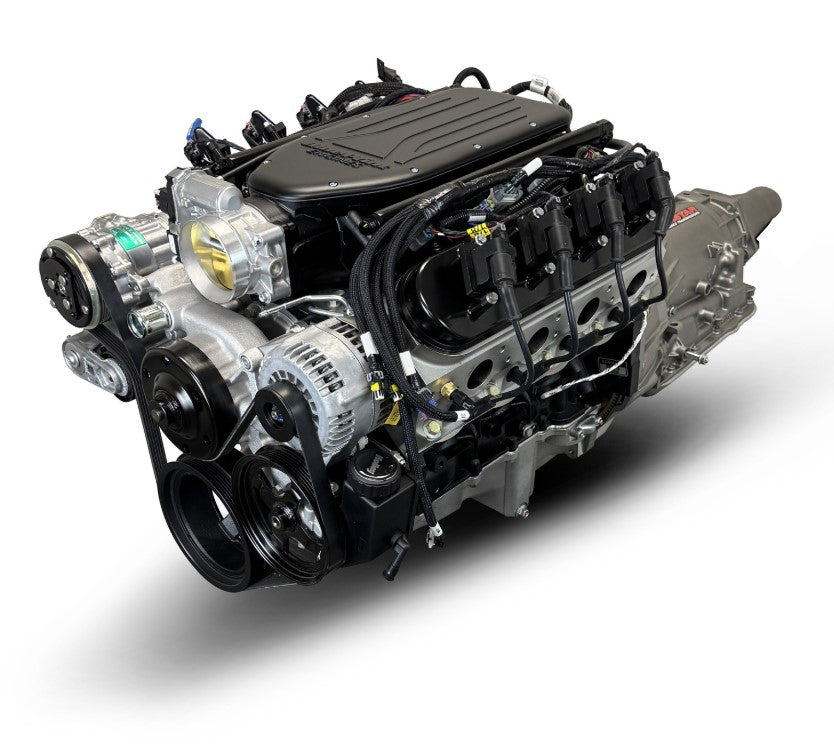 BluePrint Engines GM LS Compatible 376 C.i. Engine And 4L65/70E Automatic Transmission - Standard Edition Builder Series - Natural Pulley Kit - Holley Terminator X EFI System