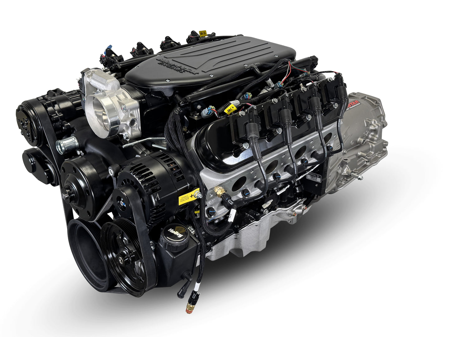 BluePrint Engines GM LS Compatible 376 C.i. Engine And 4L65/70E Automatic Transmission 4WD Ready - Truck Edition Builder Series - Black Pulley Kit - Holley Terminator X EFI System