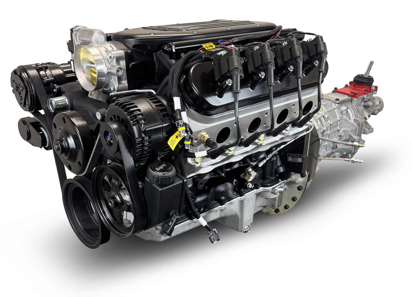 BluePrint Engines GM LS Compatible 376 C.i. Engine And T56 Manual Transmission - Standard Edition Builder Series - Black Pulley Kit - Holley Terminator X EFI System
