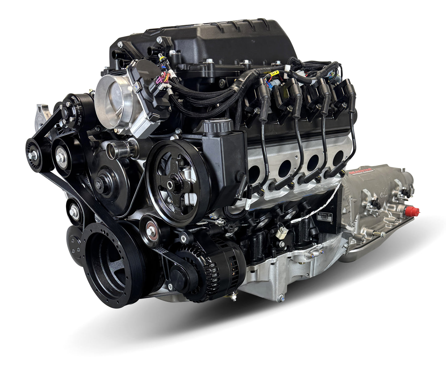 BluePrint Engines GM LS Compatible 376 C.i. Engine And 4L80E Automatic Transmission - Standard Edition Builder Series - Supercharged - Black Pulley Kit - Holley Terminator X EFI System