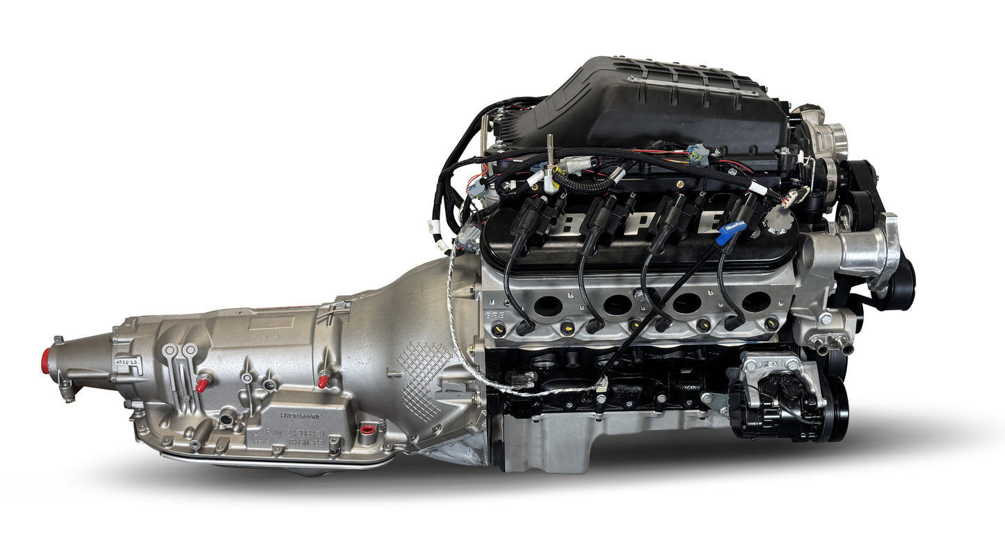 BluePrint Engines GM LS Compatible 376 C.i. Engine And 4L80E Automatic Transmission - Standard Edition Builder Series - Supercharged - Black Pulley Kit - Holley Terminator X EFI System