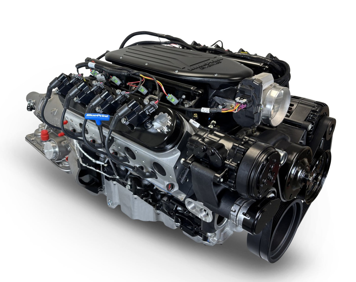 BluePrint Engines GM LS Compatible 427 C.i. Engine And 4L65/70E Automatic Transmission - Standard Edition Builder Series - Black Pulley Kit - Holley Terminator X EFI System