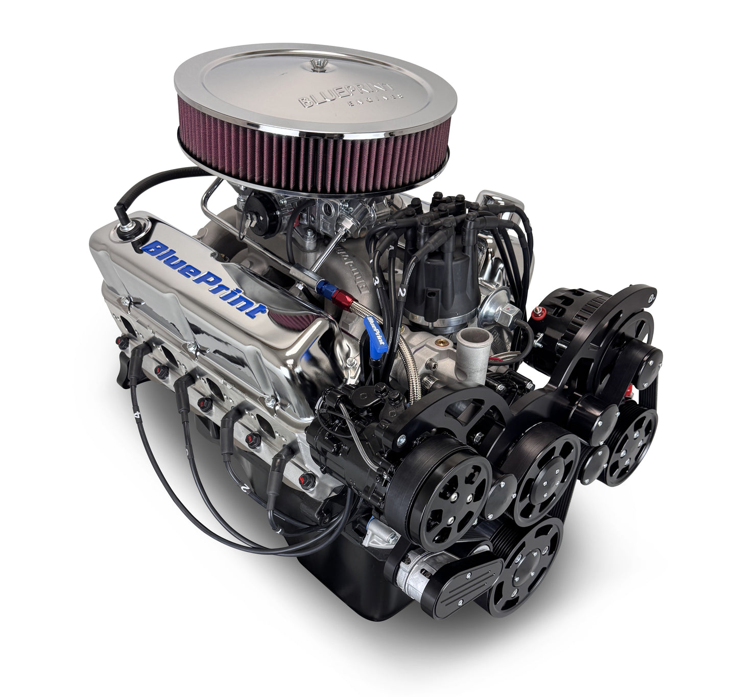 BluePrint Engines Ford Small Block Compatible 347 C.I. Deluxe Dressed - Front Sump Oil Pan - Black Pulley Kit - Carbureted