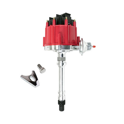 HEI DISTRIBUTOR - CHEVY SB/BB - V8 ENGINE - 65K VOLT COIL - BLACK DUST COVER - RED CAP
