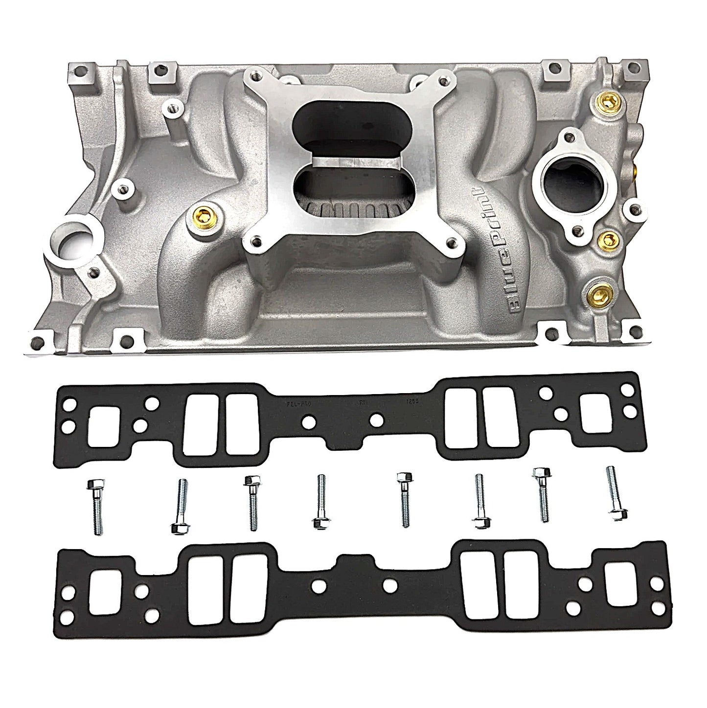 BLUEPRINT ENGINES SBC INTAKE MANIFOLD KIT - DUAL PLANE - ALUMINUM - NATURAL - SQUARE BORE - CHEVY - SMALL BLOCK - VORTEC