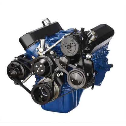 Ford 351 Windsor SB Compatible Front Accessory Drive - Dual-Belt Quick Serpentine With Alternator | AC | Power Steering | Water Pump | Brackets And Bolts