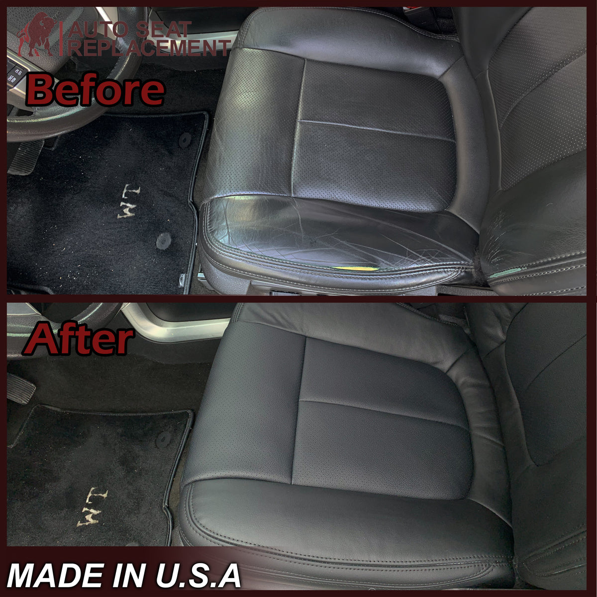 2011 - 2014 Ford F-150 Perforated Genuine Leather or Synthetic Leather Black W/ Red Pipping Seat Covers