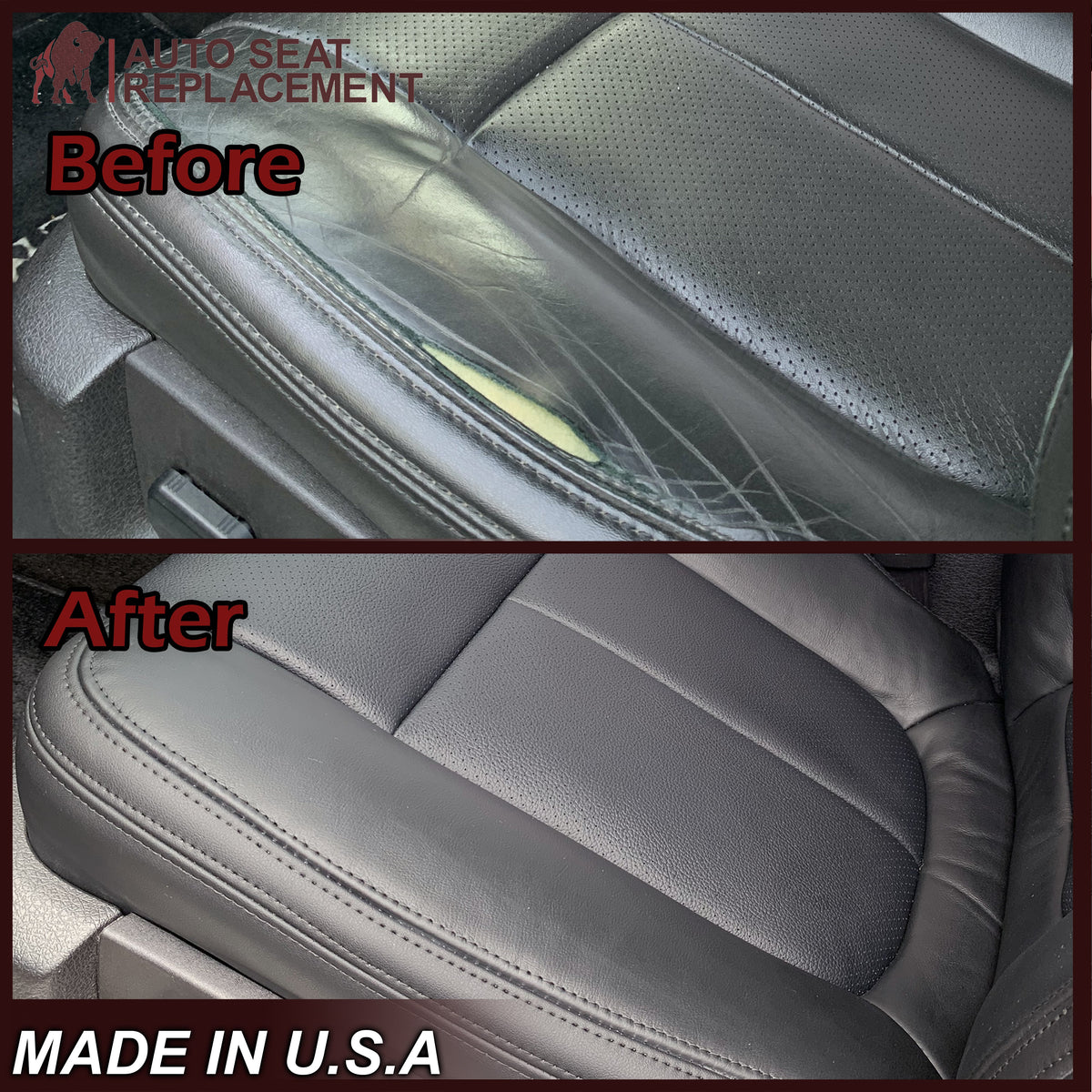 2011 - 2014 Ford F-150 Perforated Genuine Leather or Synthetic Leather Black W/ Red Pipping Seat Covers