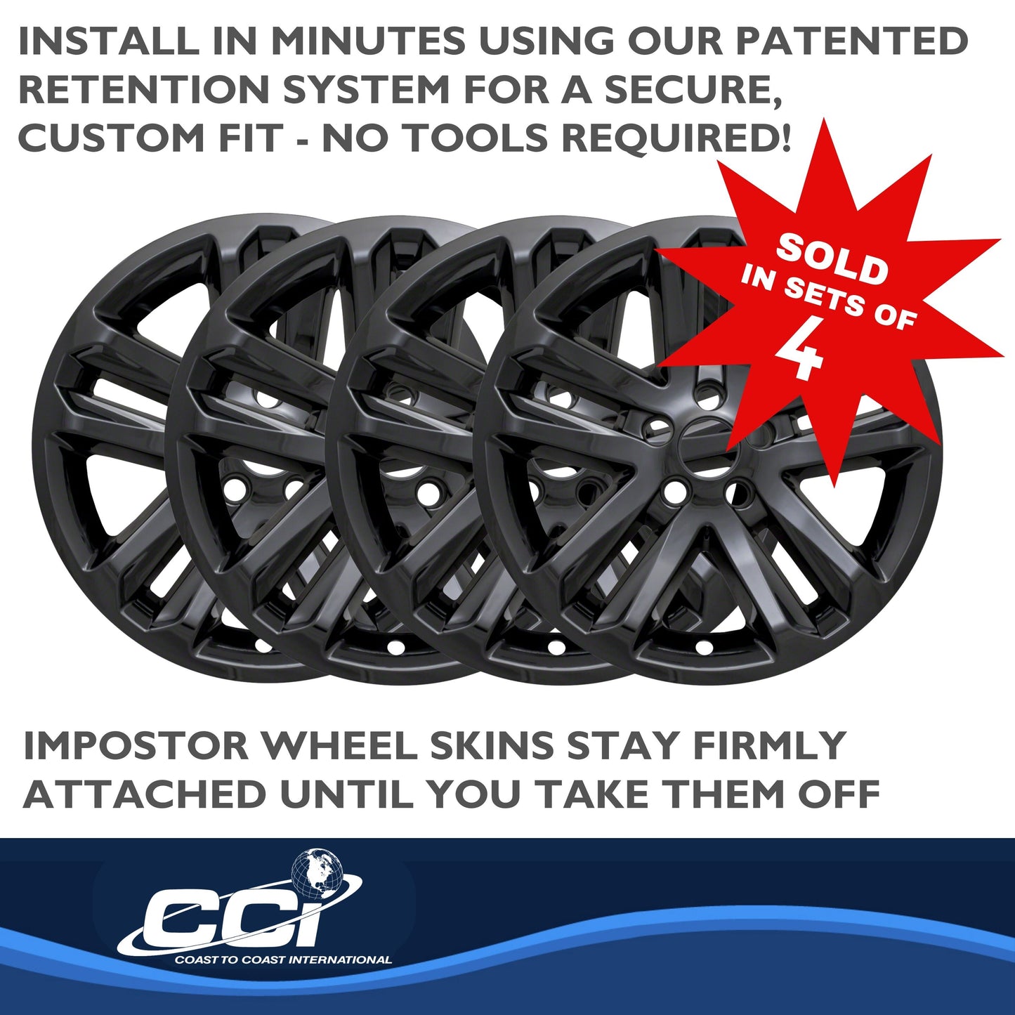 Coast To Coast Wheel Cover 18 Inch 5 Spoke Gloss Black Set Of 4