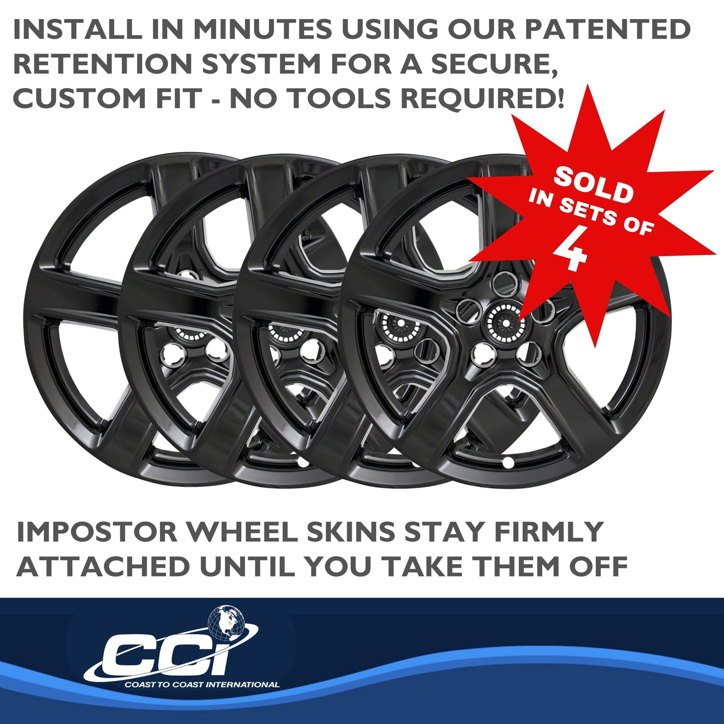 Coast To Coast Wheel Cover 18 Inch 5 Spoke Gloss Black Set Of 4