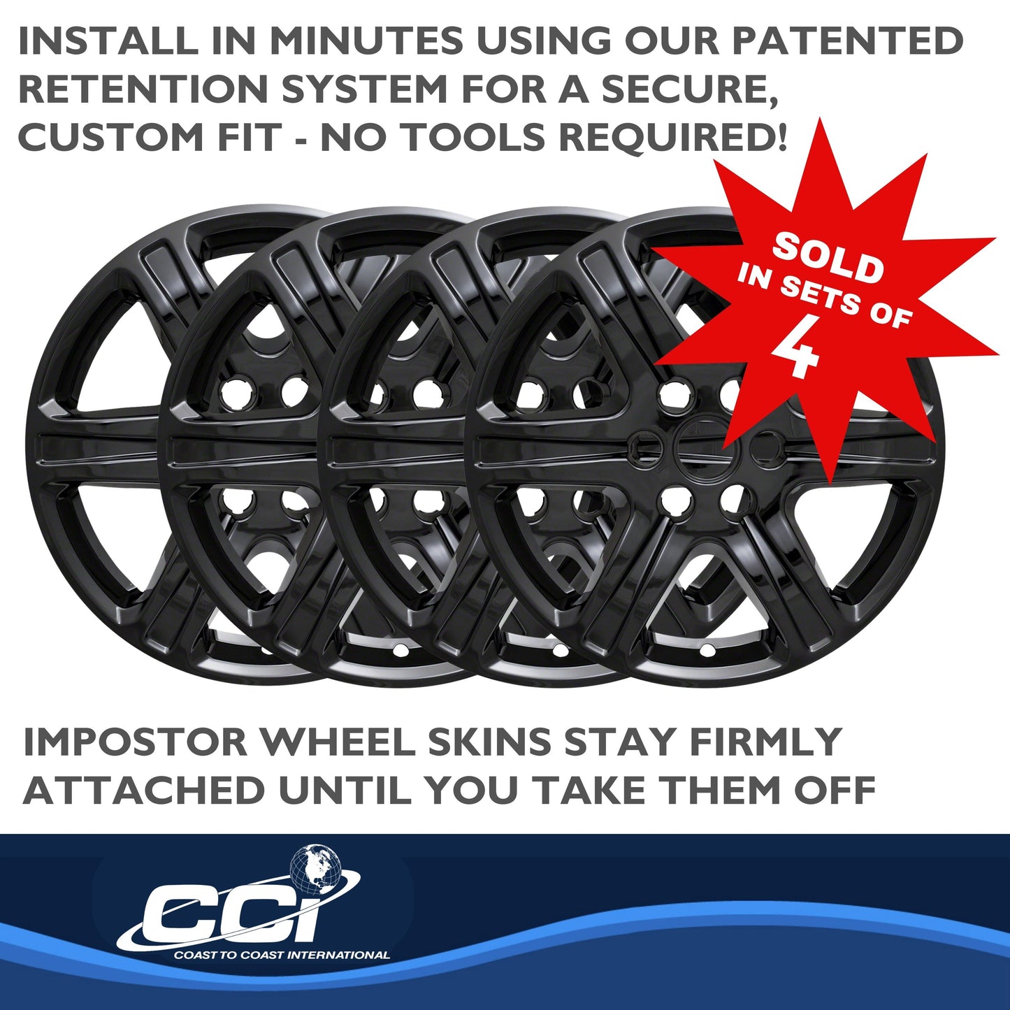 Coast To Coast Wheel Cover 17 Inch 6 Spoke Gloss Black Set Of 4