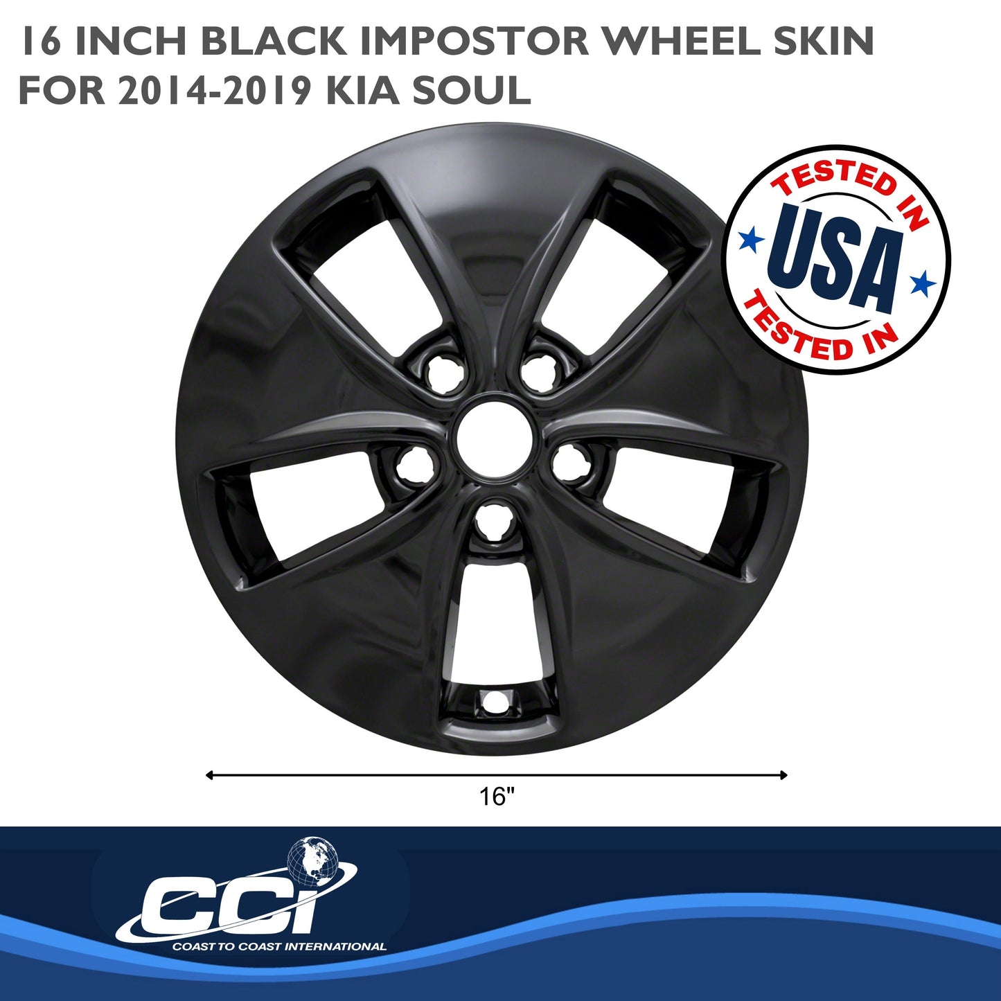 Coast To Coast Wheel Cover 16 Inch 5 Spoke Gloss Black Set Of 4