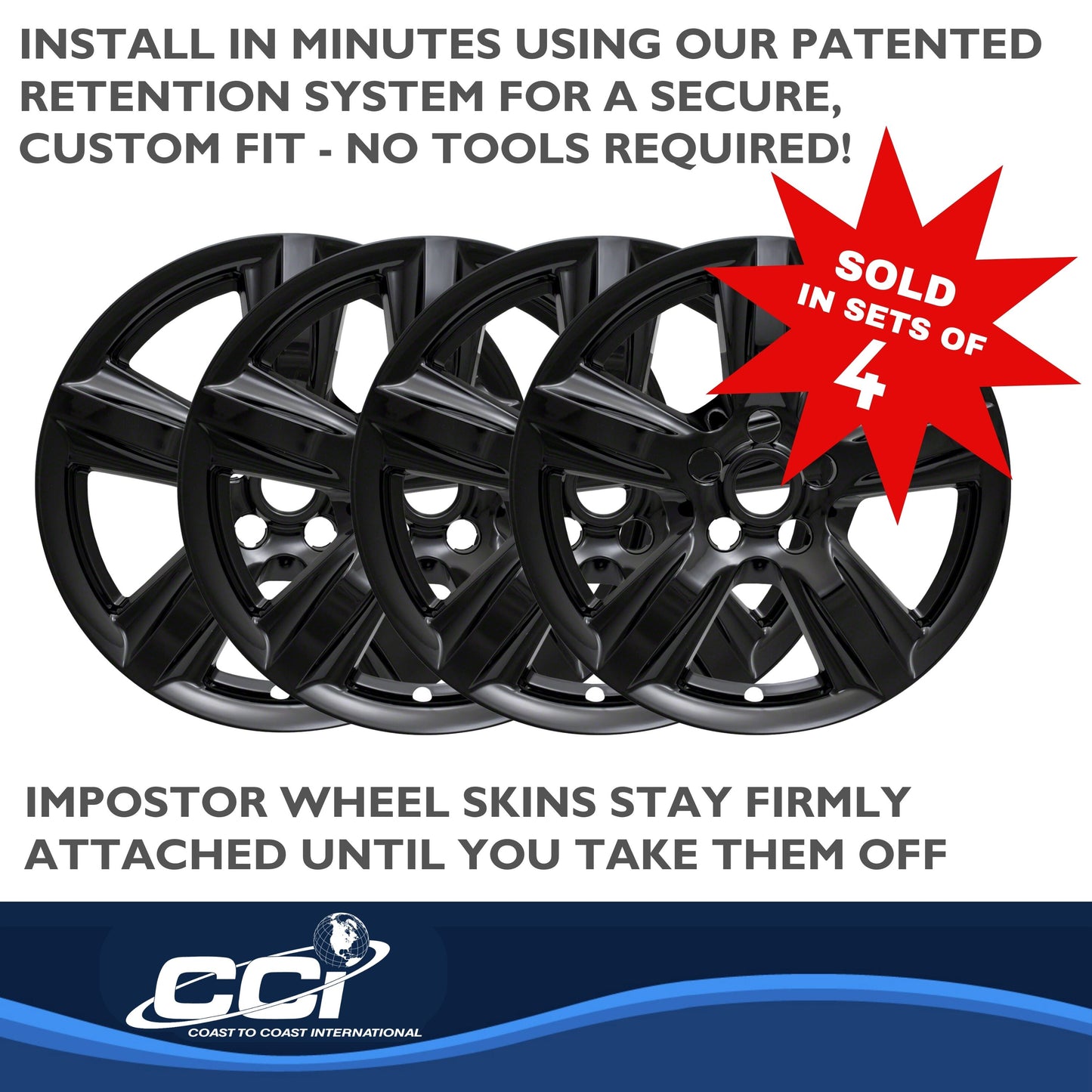 Coast To Coast Wheel Cover 18 Inch 5 Spoke Gloss Black Set Of 4