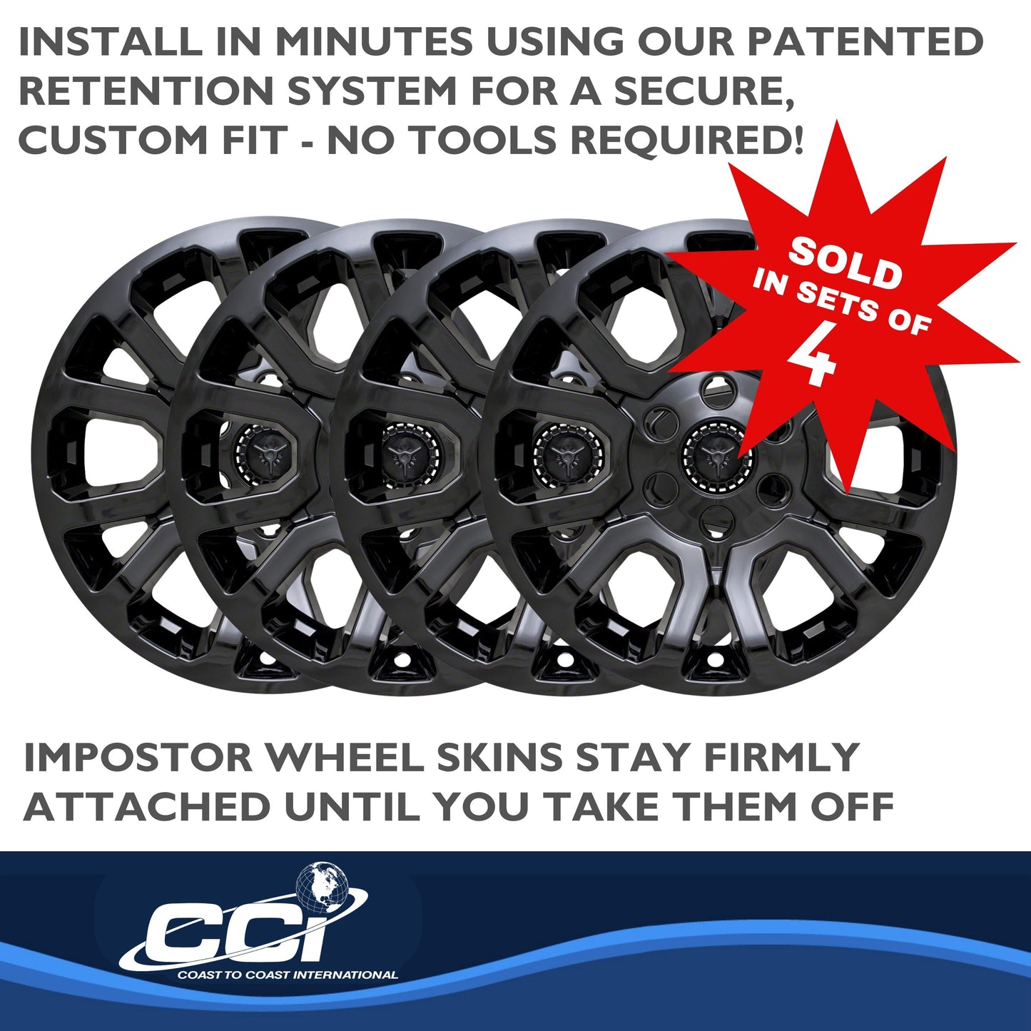 Coast To Coast Wheel Cover 18 Inch 6 Spoke Gloss Black Set Of 4